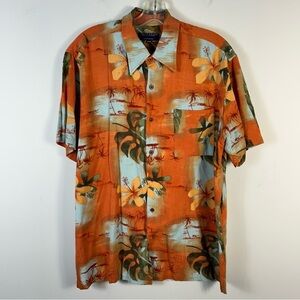 Hathaway Tropical Orange Floral Men's Button Down Shirt M